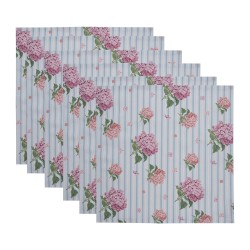 Clayre & Eef Servetten Katoen Set van 6  40x40 cm Blauw Roze Hortensia