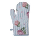 Clayre & Eef Ofenhandschuh 18x30 cm Blau Rosa Baumwolle Hortensie