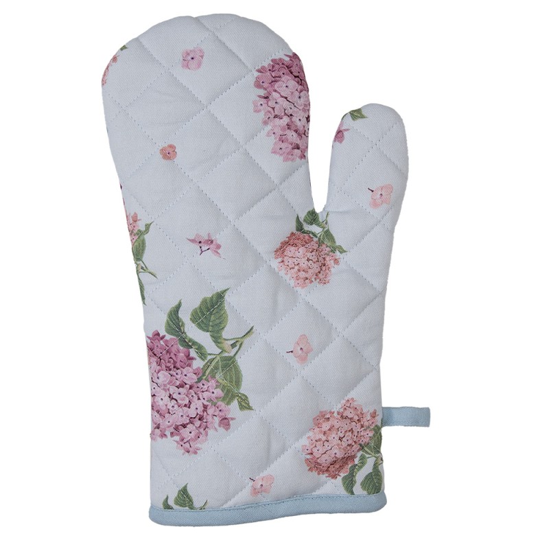 Clayre & Eef Oven Mitt 18x30 cm Blue Pink Cotton Hydrangea