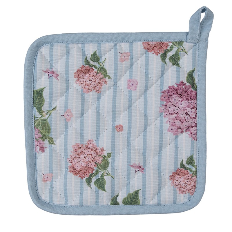 Clayre & Eef Topflappen 20x20 cm Blau Rosa Baumwolle Hortensie