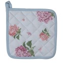 Clayre & Eef Topflappen 20x20 cm Blau Rosa Baumwolle Hortensie