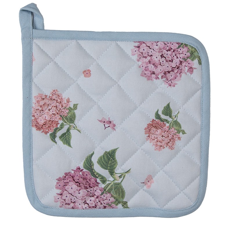 Clayre & Eef Pannenlap  20x20 cm Blauw Roze Katoen Hortensia