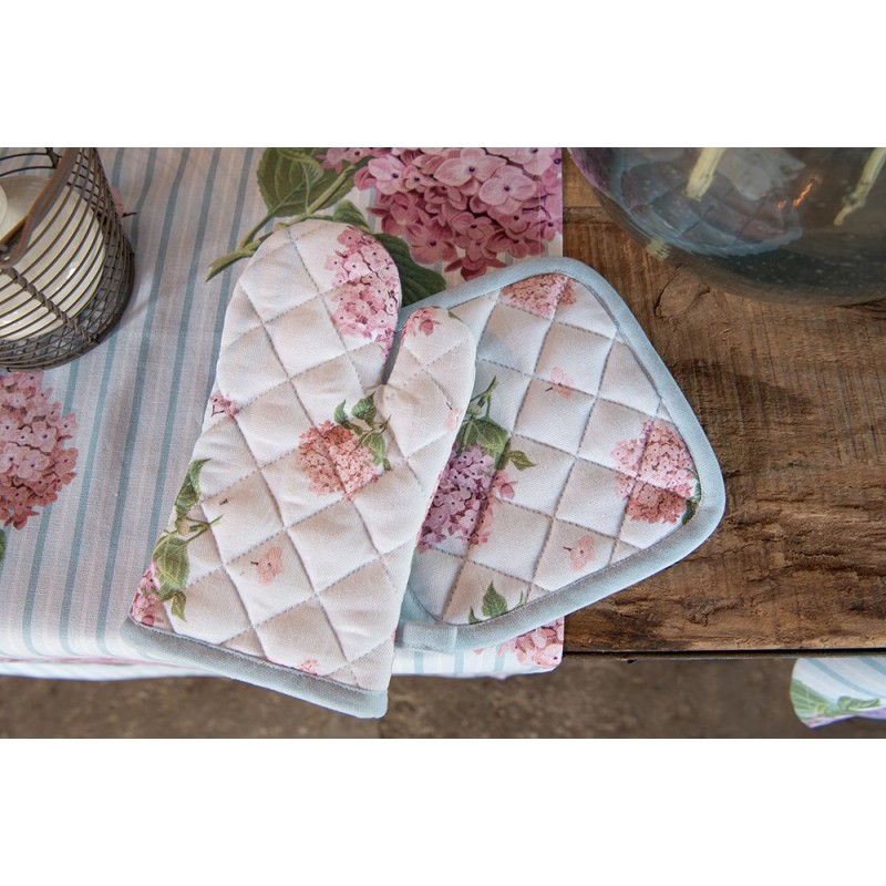 Clayre & Eef Pot Holder 20x20 cm Blue Pink Cotton Hydrangea