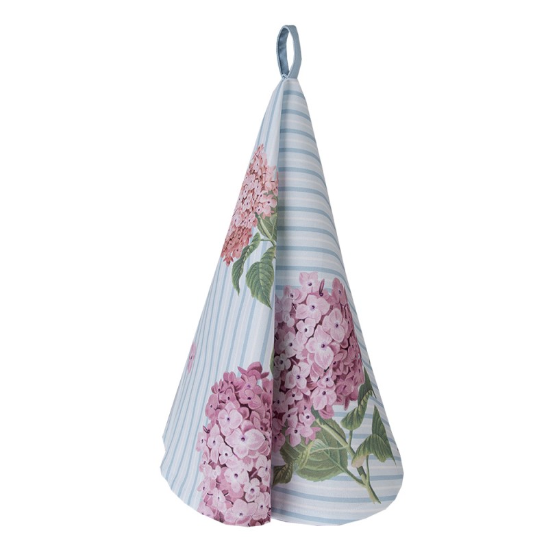 Clayre & Eef Tea Towel  Ø 80 cm Blue Pink Cotton Round Hydrangea