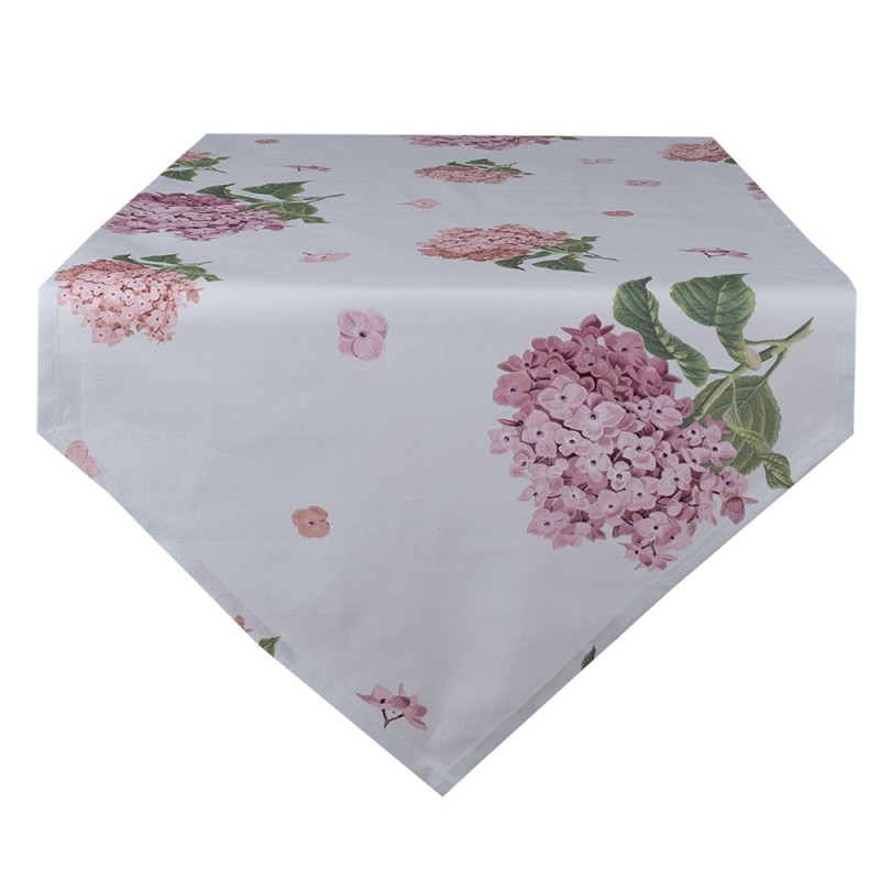 Clayre & Eef Table Runner 50x160 cm Blue Pink Cotton Rectangle Hydrangea