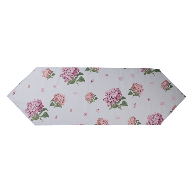Clayre & Eef Table Runner 50x160 cm Blue Pink Cotton Rectangle Hydrangea