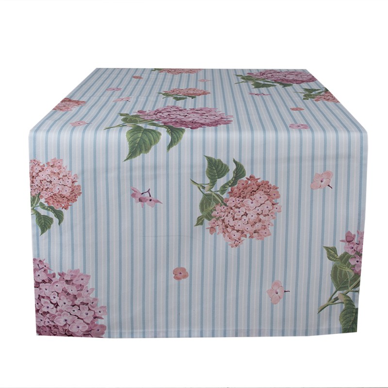 Clayre & Eef Table Runner 50x140 cm Blue Pink Cotton Rectangle Hydrangea
