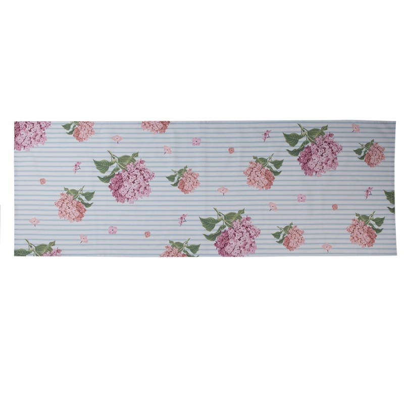 Clayre & Eef Chemin de table 50x140 cm Bleu Rose Coton Rectangle Hortensia