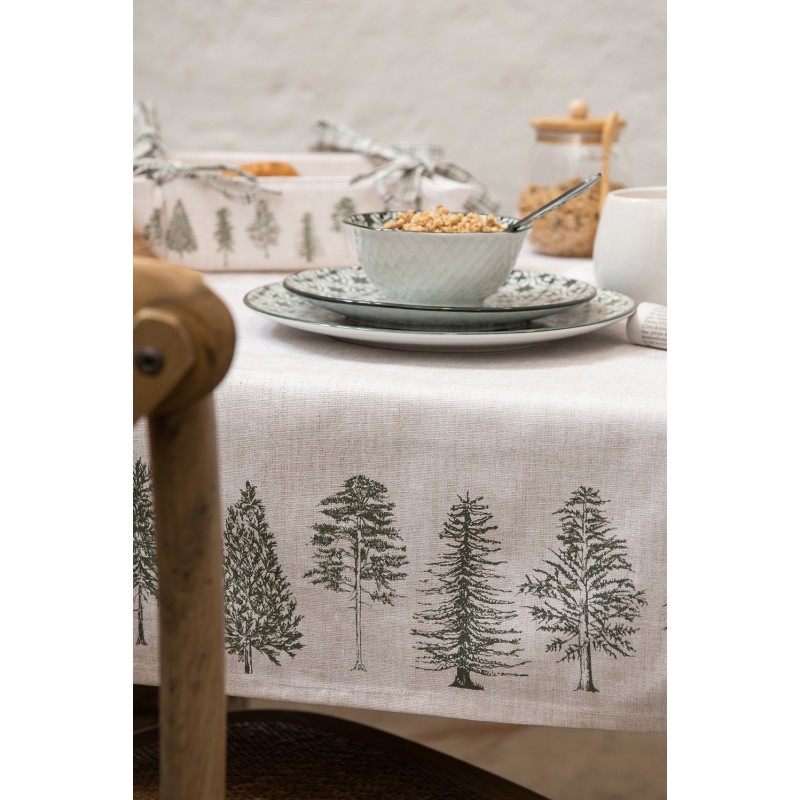 Clayre & Eef Nappe 130x180 cm Beige Vert Coton Rectangle Sapins