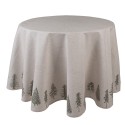 Clayre & Eef Tablecloth Ø 170 cm Beige Green Cotton Round Pine Trees