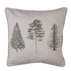 Clayre & Eef Housse de coussin 40x40 cm Beige Vert Coton Carré Sapins