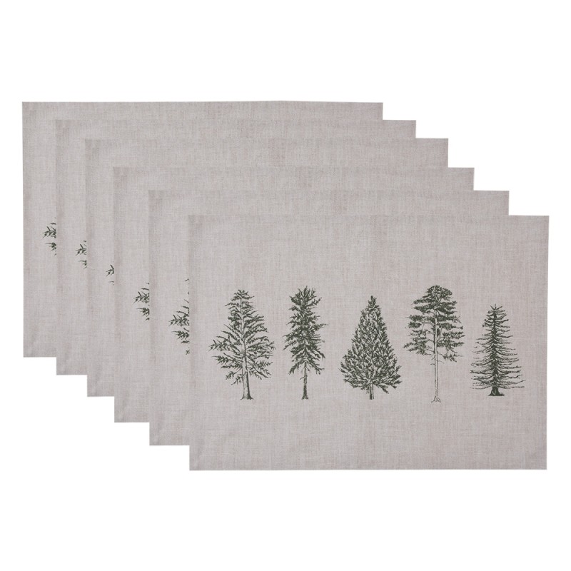 Clayre & Eef Placemats Set of 6 50x35 cm Beige Green Cotton Rectangle Pine Trees