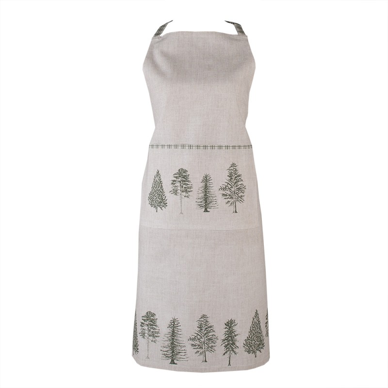 Clayre & Eef Kitchen Apron 70x85 cm Beige Green Cotton Pine Trees