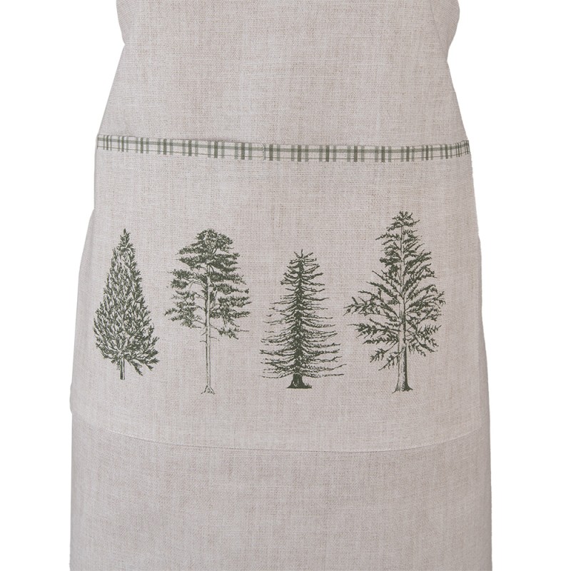 Clayre & Eef Kitchen Apron 70x85 cm Beige Green Cotton Pine Trees