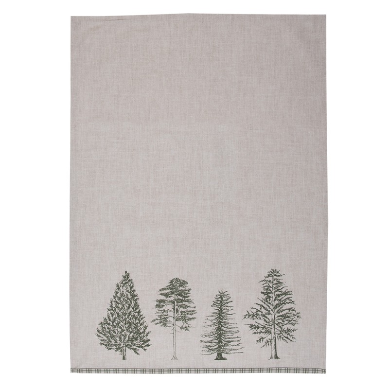 Clayre & Eef Torchon 50x70 cm Beige Vert Coton Rectangle Sapins