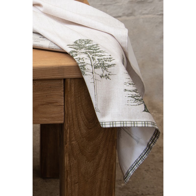 Clayre & Eef Asciugamani da cucina 50x70 cm Beige Verde Cotone Rettangolo Alberi di pino