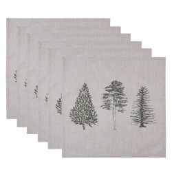 Clayre & Eef Napkins Cotton Set of 6 40x40 cm Beige Green Square Pine Trees