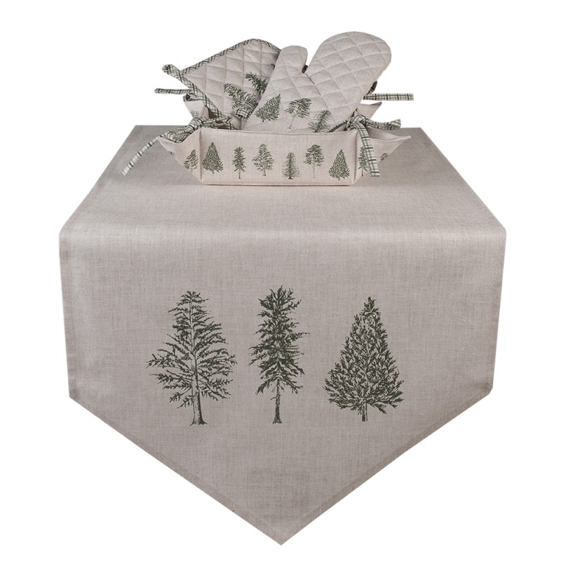 Clayre & Eef Oven Mitt 18x30 cm Beige Green Cotton Pine Trees