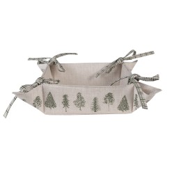 Clayre & Eef Bread Basket 35x35x8 cm Beige Green Cotton Pine Trees