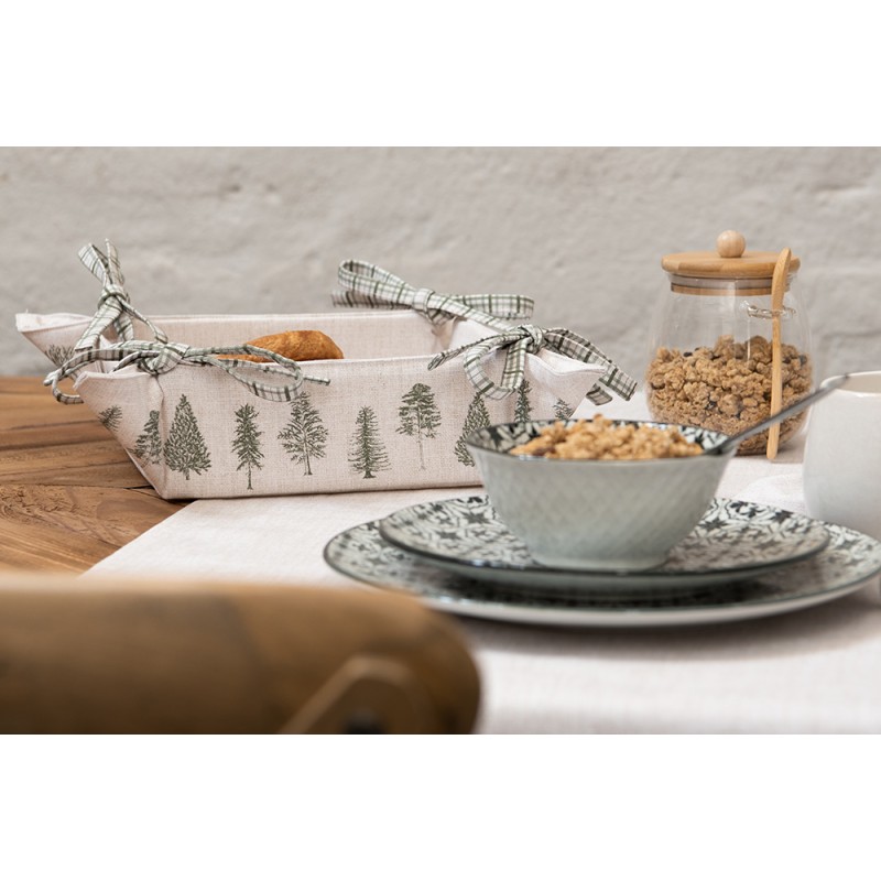 Clayre & Eef Bread Basket 35x35x8 cm Beige Green Cotton Pine Trees