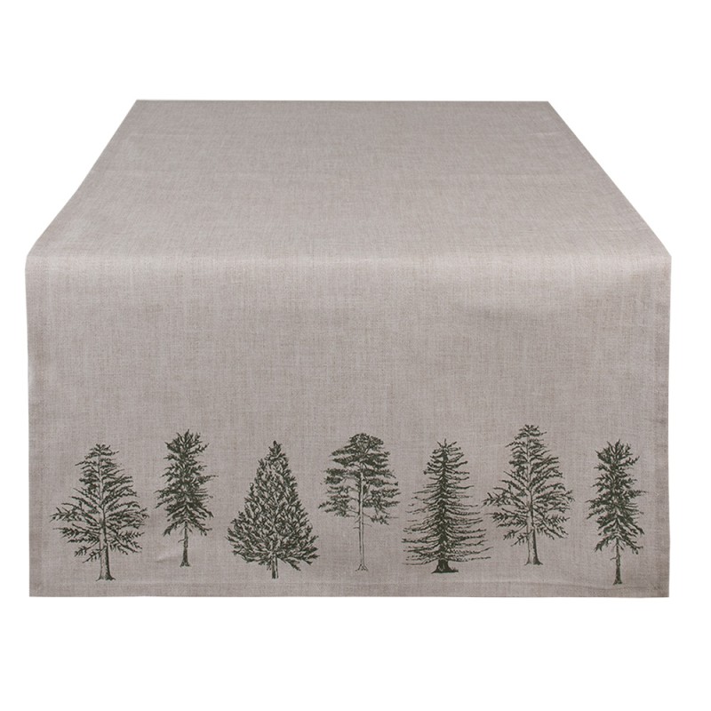 Clayre & Eef Chemin de table 50x140 cm Beige Vert Coton Rectangle Sapins