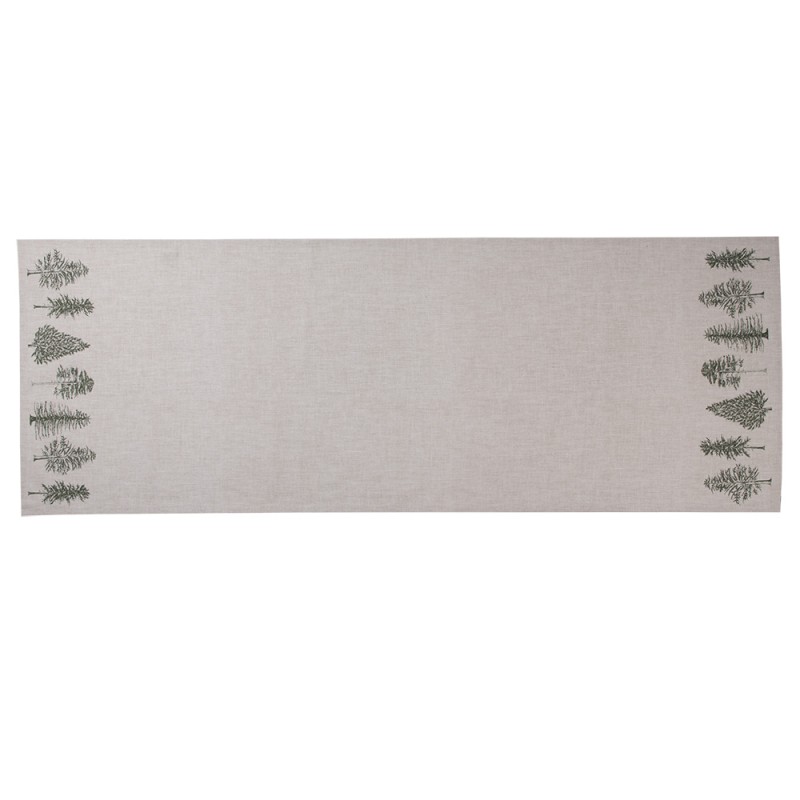 Clayre & Eef Chemin de table 50x140 cm Beige Vert Coton Rectangle Sapins