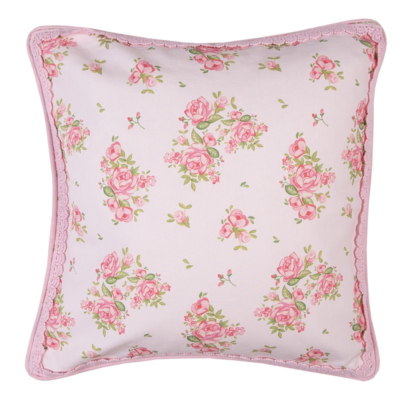 Clayre & Eef Chair Cushion Cover 40x40 cm Pink Cotton Roses