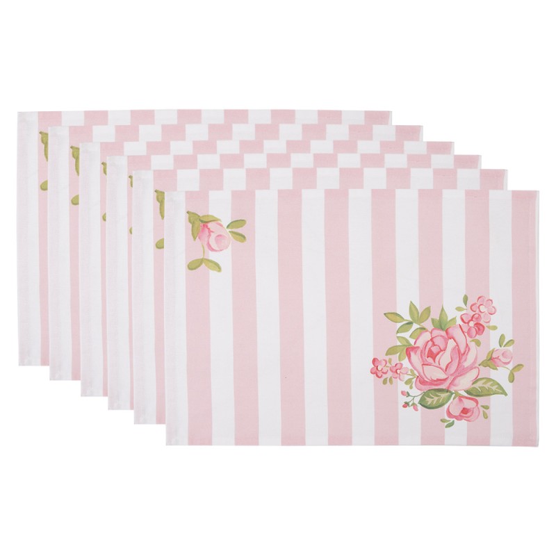 Clayre & Eef Placemats Set of 6 48x33 cm Pink Cotton Rectangle Roses