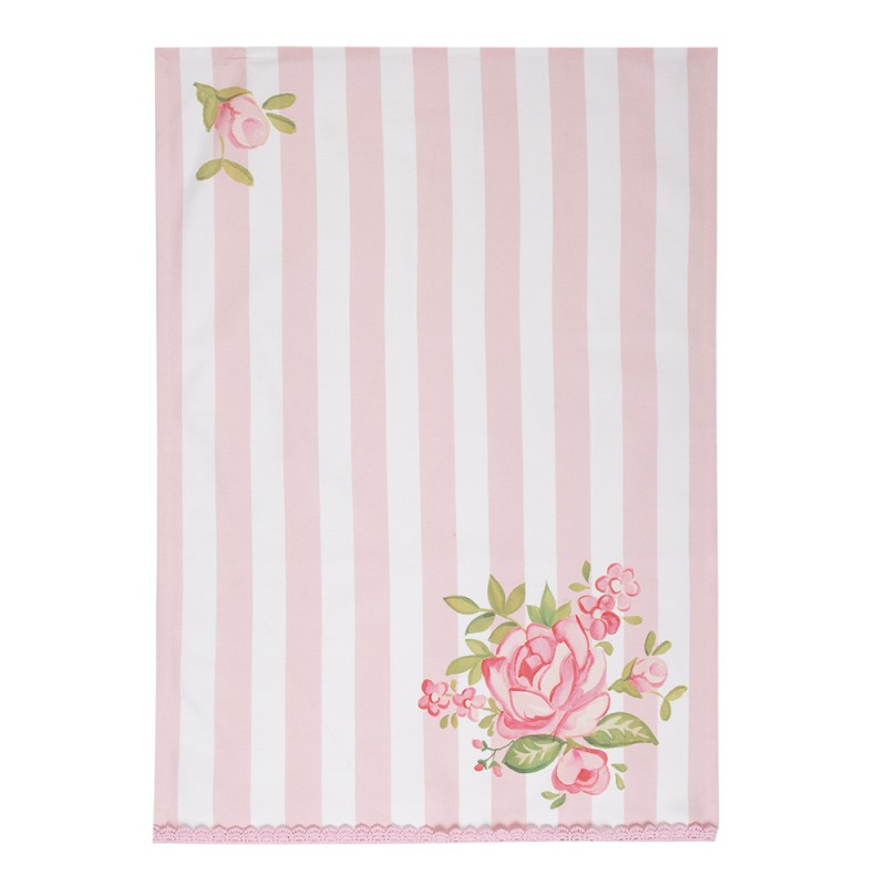 Clayre & Eef Theedoek  50x70 cm Roze Katoen Rozen