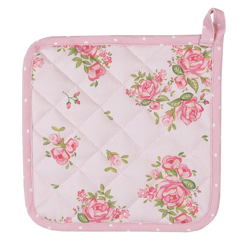 Clayre & Eef Pannenlap  20x20 cm Roze Katoen Vierkant Rozen