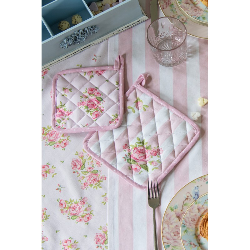 Clayre & Eef Pot Holder 20x20 cm Pink Cotton Square Roses