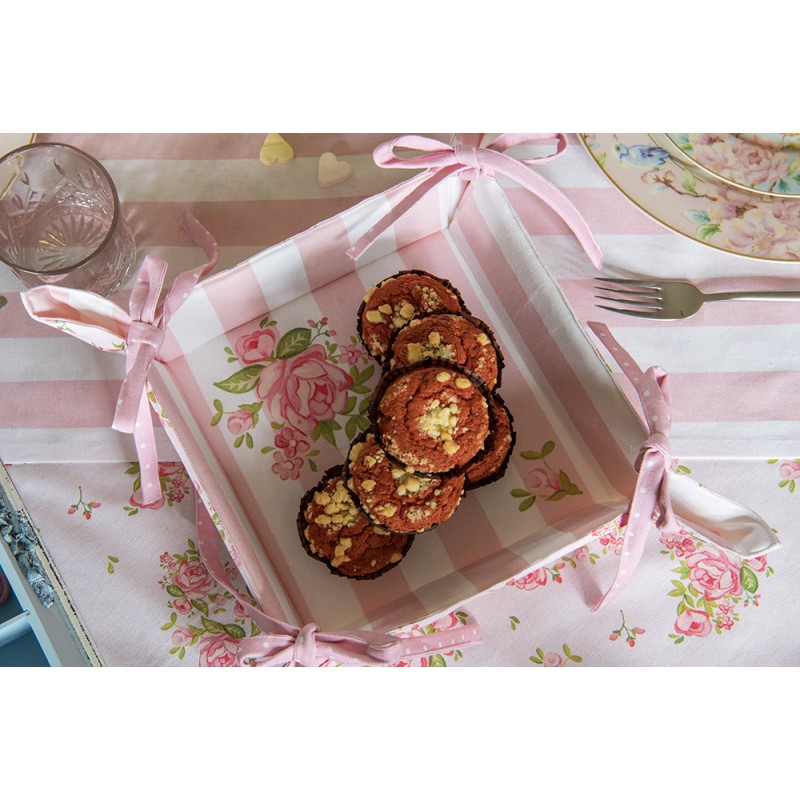 Clayre & Eef Cestino del pane 35x35x8 cm Rosa Cotone Rose