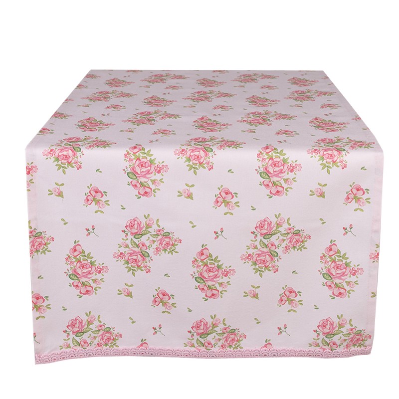 Clayre & Eef Tischläufer 50x140 cm Rosa Baumwolle Rechteck Rosen