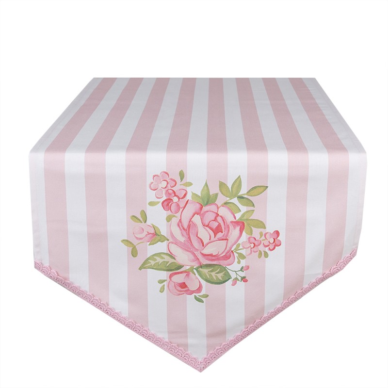Clayre & Eef Table Runner 50x160 cm Pink Cotton Rectangle Roses