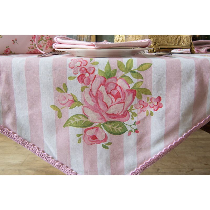 Clayre & Eef Table Runner 50x160 cm Pink Cotton Rectangle Roses