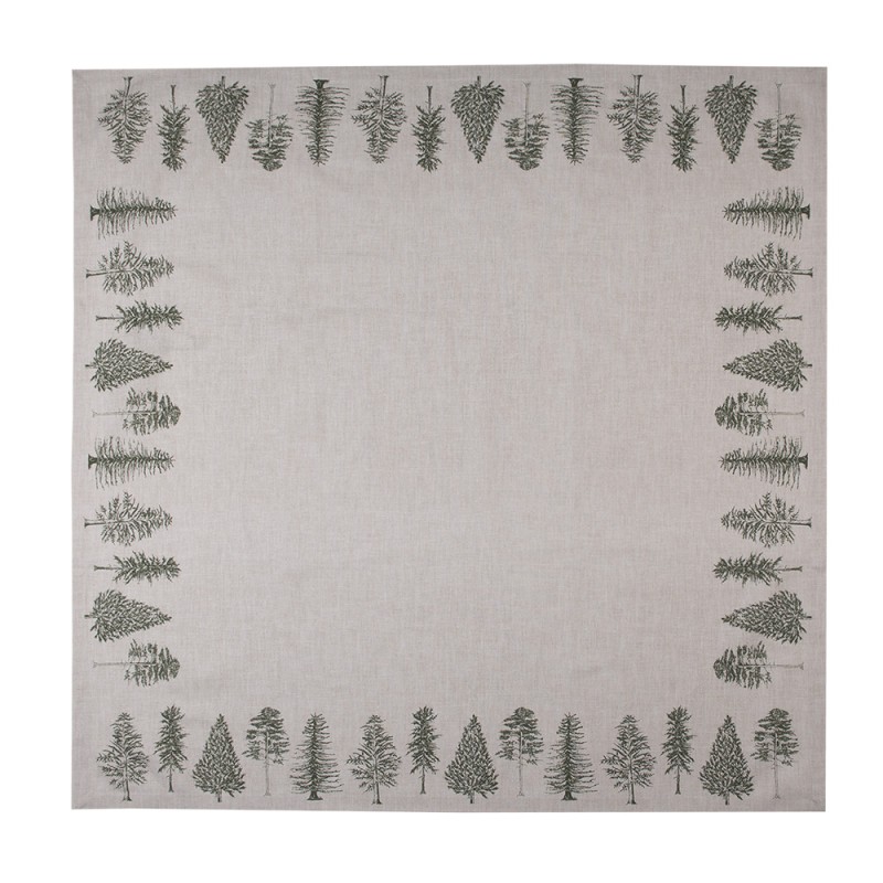 Clayre & Eef Tablecloth 100x100 cm Beige Green Cotton Square Pine Trees