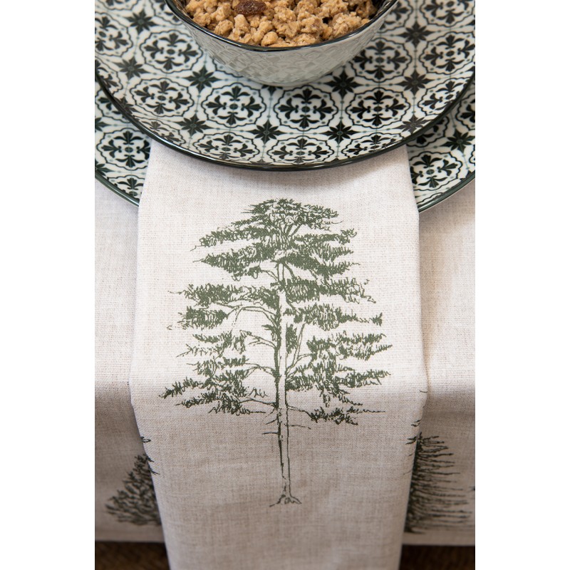 Clayre & Eef Tablecloth 100x100 cm Beige Green Cotton Square Pine Trees