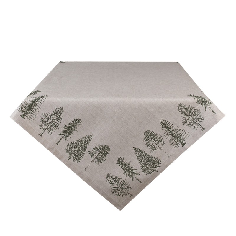 Clayre & Eef Nappe 150x150 cm Beige Vert Coton Carré Sapins