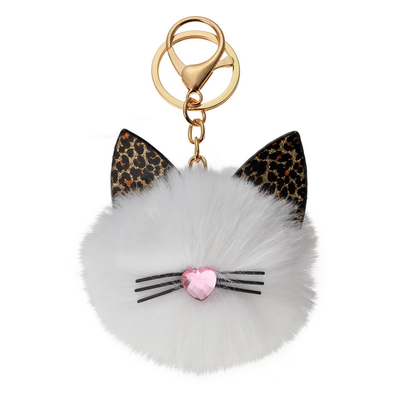 Juleeze Portachiavi Pompon Bianco Peluche Gatto