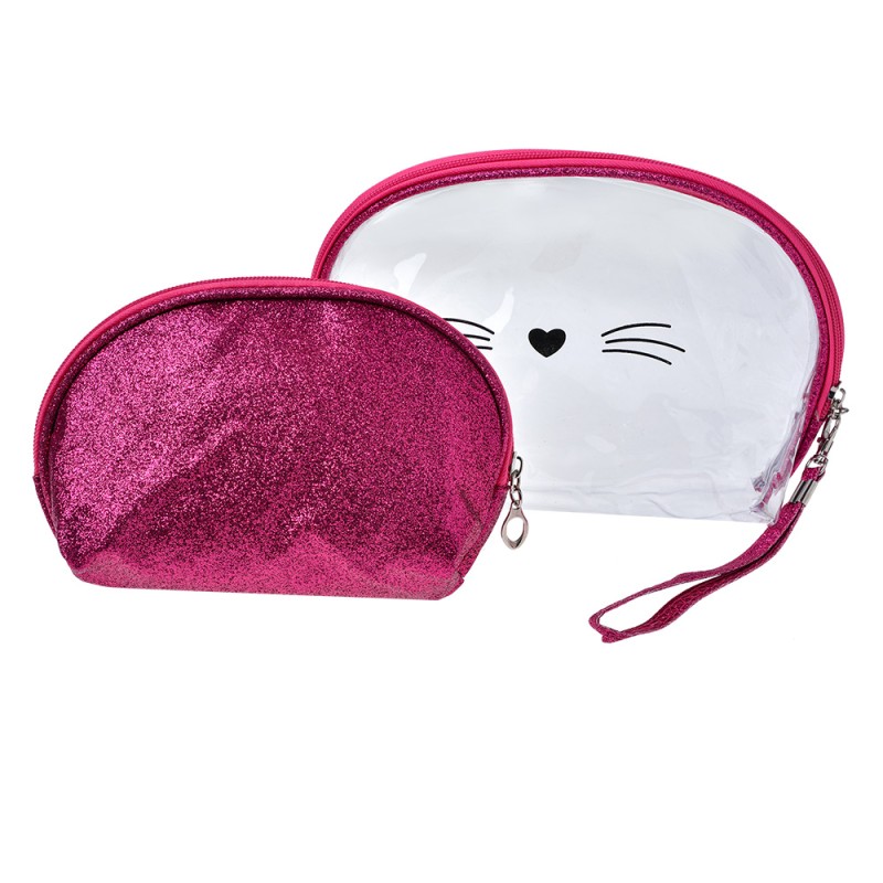 Juleeze Damenkulturtasche 2er set 24x15 / 19x12 cm Rosa Synthetisch Oval Katze