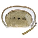 Juleeze Damenkulturtasche 2er set 24x15 / 19x12 cm Goldfarbig Synthetisch Oval Katze