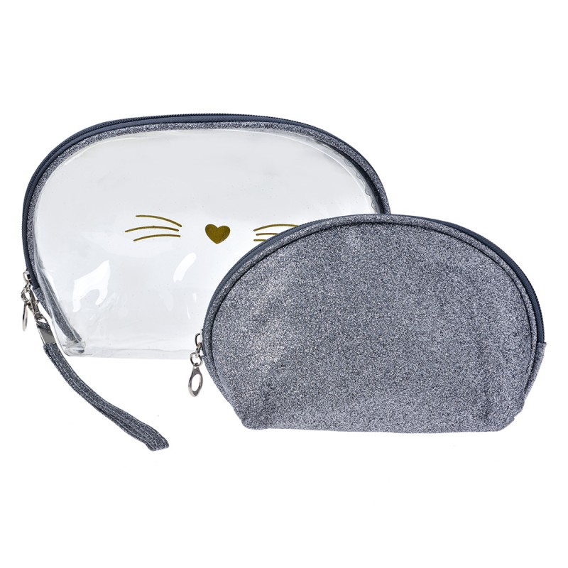 Juleeze Ladies' Toiletry Bag set of 2 24x15 / 19x12 cm Silver colored Synthetic Oval Cat