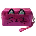 Juleeze Trousse de toilette pour femmes Chat 18x10 cm Rose Synthétique Rectangle