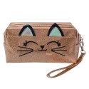 Juleeze Trousse de toilette pour femmes Chat 18x10 cm Couleur or Synthétique Rectangle