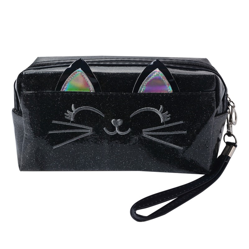 Juleeze Trousse de toilette pour femmes Chat 18x10 cm Noir Synthétique Rectangle