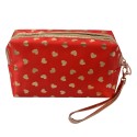 Juleeze Trousse de toilette pour femmes 18x10 cm Rouge Couleur or Synthétique Rectangle Coeurs