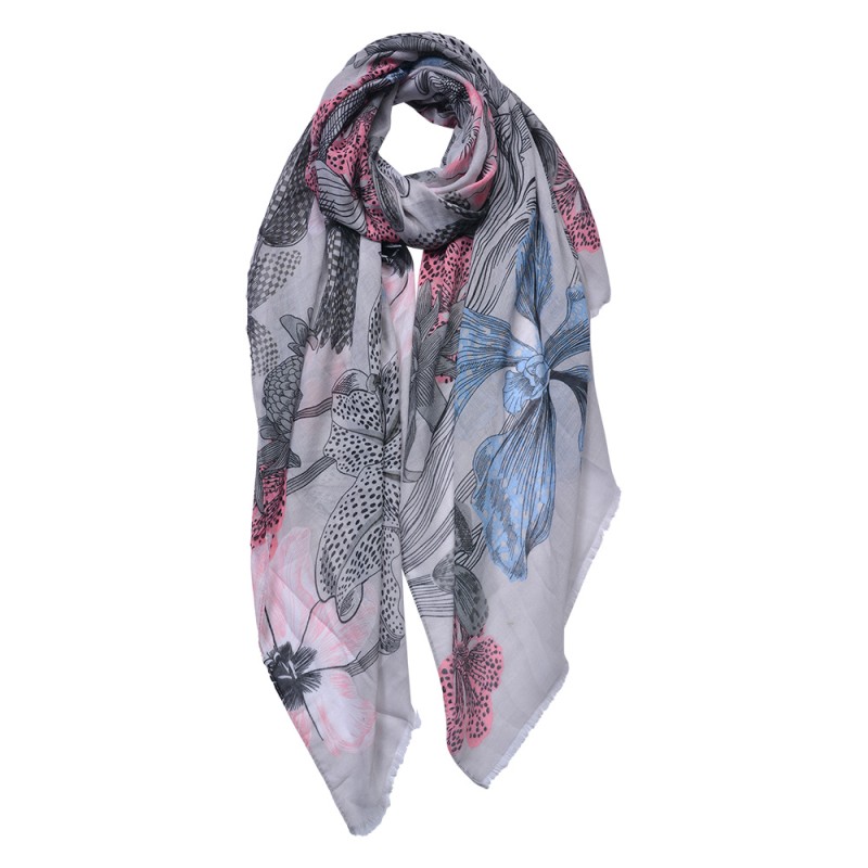 Juleeze Printed Scarf 85x180 cm Beige Pink Flowers