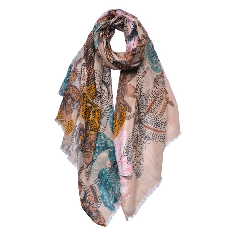 Juleeze Printed Scarf 85x180 cm Beige Brown Flowers