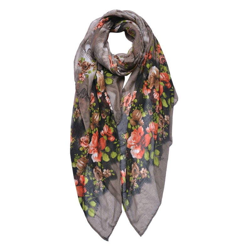 Juleeze Printed Scarf 90x180 cm Grey Red Roses