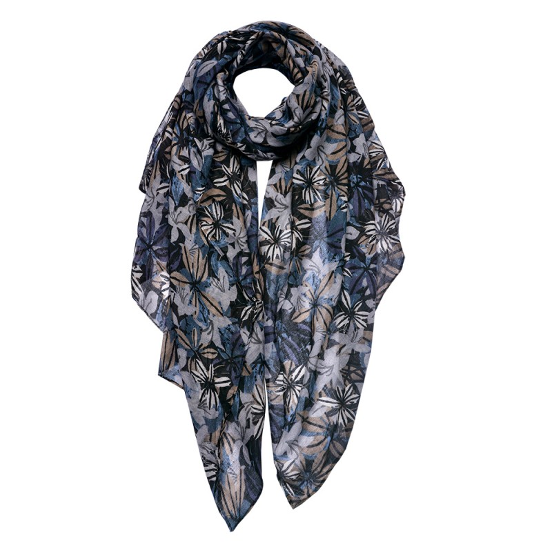 Juleeze Printed Scarf 90x180 cm Blue Black Flowers